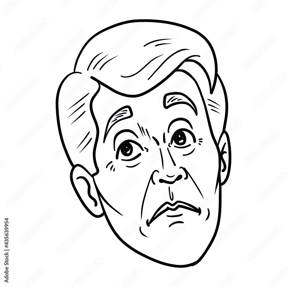 monochrome bored man head. comic, avatar, isolated, outline. monochrome bored man head. comic, avatar, isolated, outline.