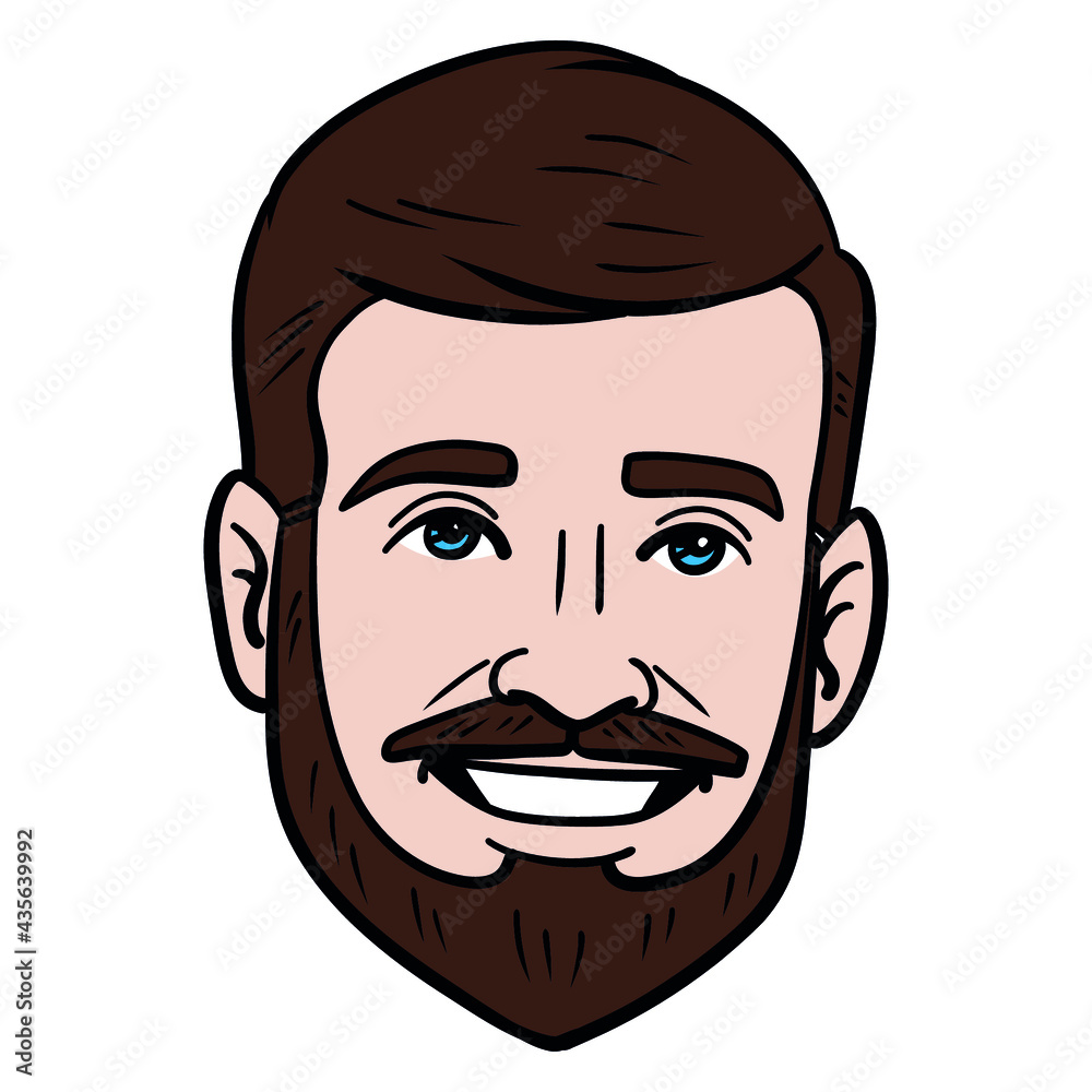 comic avatar of a laughing man with a full beard. outline, vector. comic avatar of a laughing man with a full beard. outline, vector.