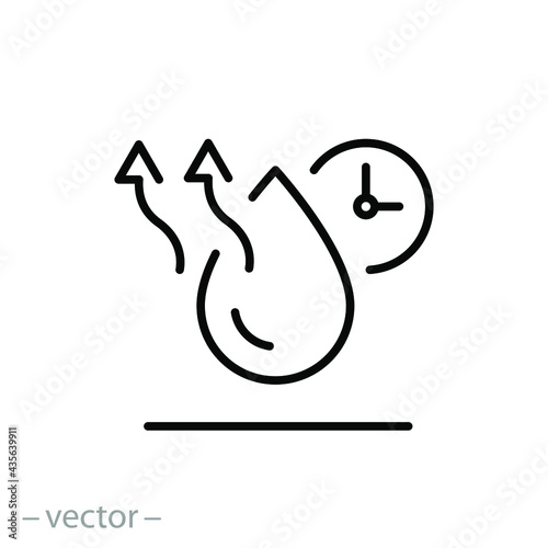 drying time icon, water drop with clock, wet cleaning concept, fast evaporation Fototapet
