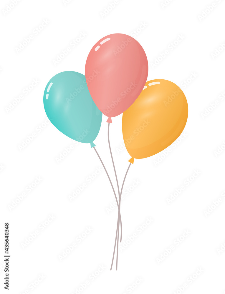 Balloons of pink, blue and yellow colors on an isolated white background. Illustration of festive cartoon balloons. Vector set Balloons of pink, blue and yellow colors on an isolated white background. Illustration of festive cartoon balloons. Vector set