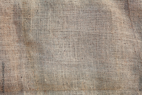 Texture of sack. Burlap background. Natural linen texture for background. Jute hessian sackcloth canvas sack cloth woven texture pattern in beige, gray, brown color. Copy space.