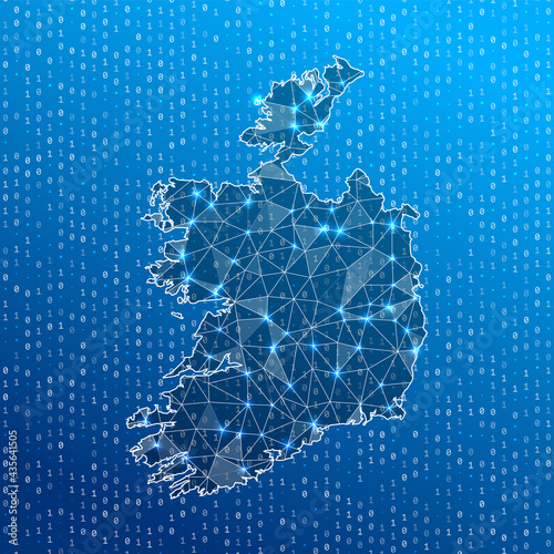 Network map of Ireland. Country digital connections map. Technology, internet, network, telecommunication concept. Vector illustration.