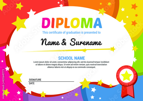 Certificate Cover or flyer template with Stars Abstract color paint texture. Art kids School Template for Certificate kids diploma graduation