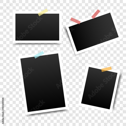 Vintage photo frame with adhesive tape and shadow isolated realistic vector illustration