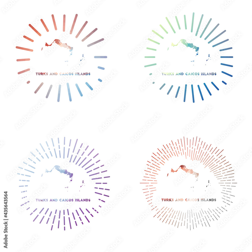 Turks and Caicos Islands low poly sunburst set. Logo of island in geometric polygonal style. Vector illustration. Turks and Caicos Islands low poly sunburst set. Logo of island in geometric polygonal style. Vector illustration.