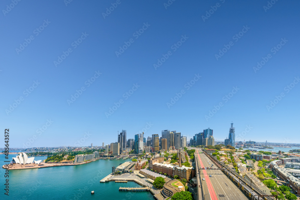 Sydney, New South Wales, Australia - May 8th, 2021: The view looking across Circular Quay towards the skyline of Sydney.	
