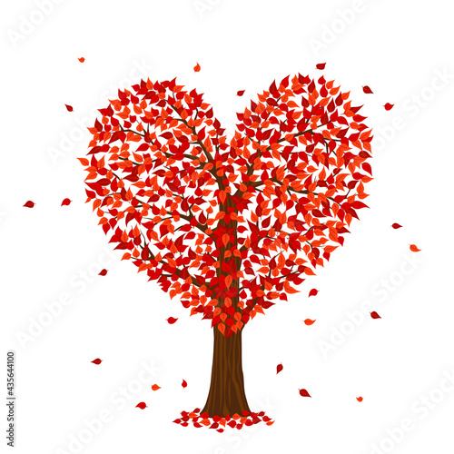 romantic happy valentine's day red tree in a shape of heart, isolated vector cartoon illustration