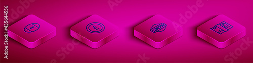 Set Isometric line Rugby ball, Coin money with pound, London sign and Pound sterling icon. Vector
