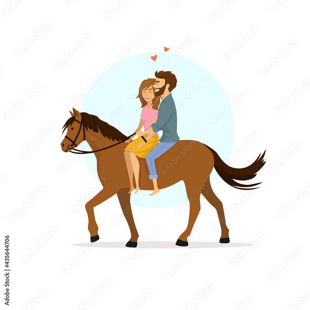 cute romantic cartoon couple in love horseback riding Stock Vector | Adobe  Stock
