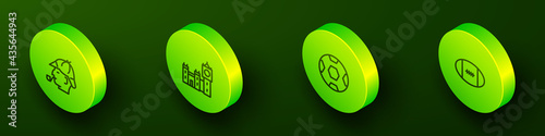 Set Isometric line Sherlock Holmes, Big Ben tower, Football ball and Rugby icon. Vector