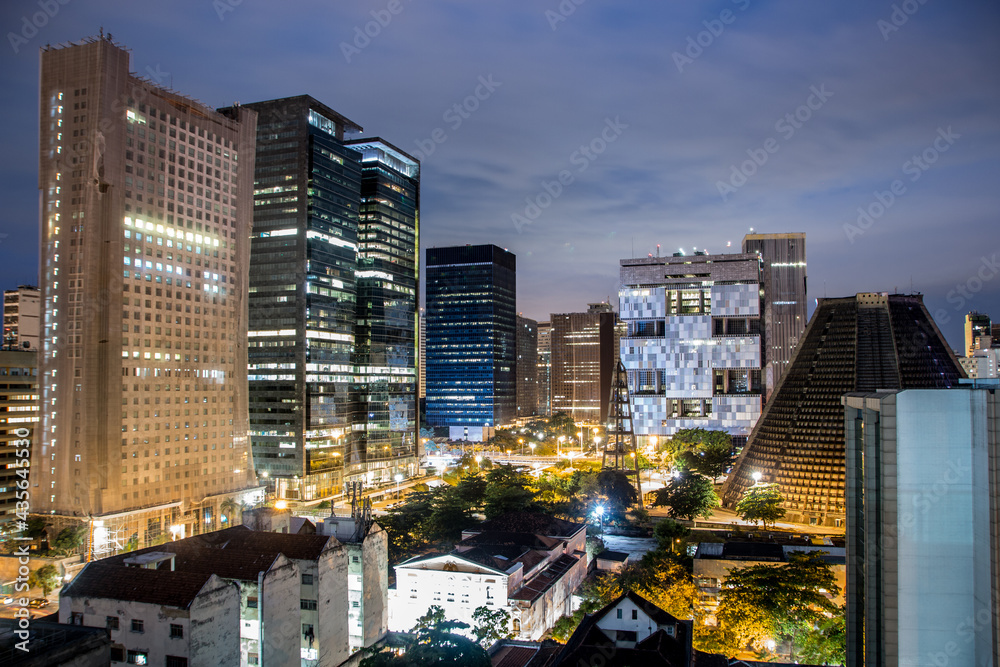 night view from the top of a building in downtown rio de janeiro in brazil.