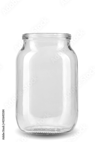 Transparent jar with thread on white background isolate