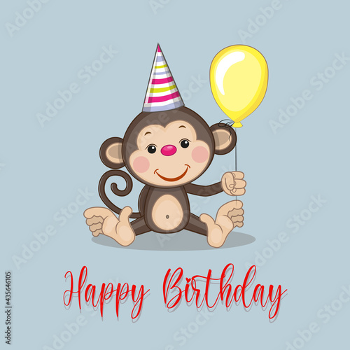 vector illustration happy birthday cute baby shower greeting card graphic design card fun balloons happiness child art party cartoon animal day background toy painting banner monkey festive text © Ani