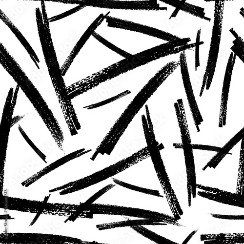 Seamless pattern with black marker brushstrokes