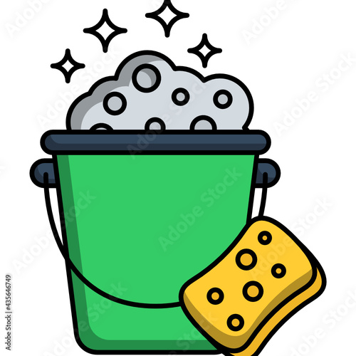 Bucket with Foam Concept, decontamination car shampoo Vector Color Icon Design, covid car cleaning service Symbol on white background, Vehicle disinfection Sign,