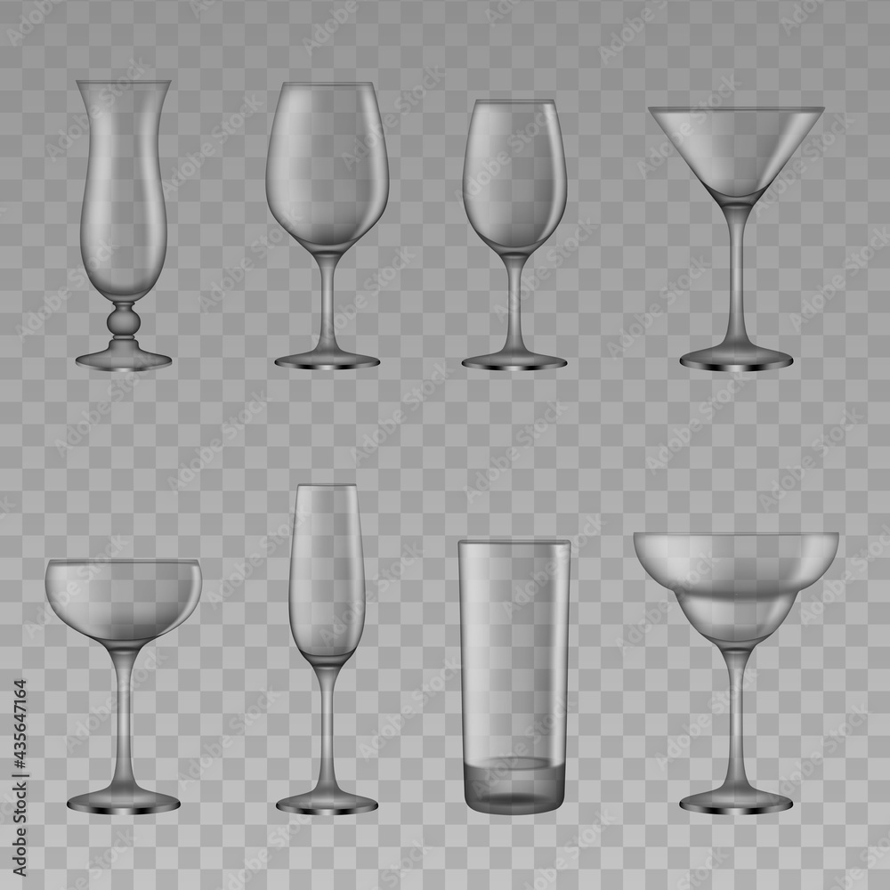 set of empty cocktail glasses. transparent glasses set of empty cocktail glasses. transparent glasses
