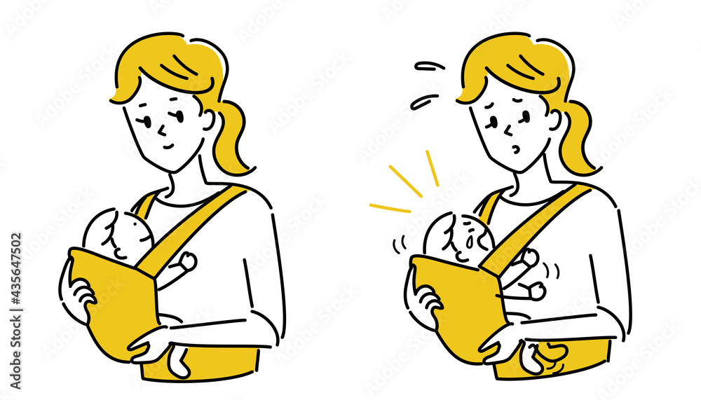 抱っこ紐であかちゃんを抱っこするお母さんのイラスト素材セット Stock Vector Adobe Stock