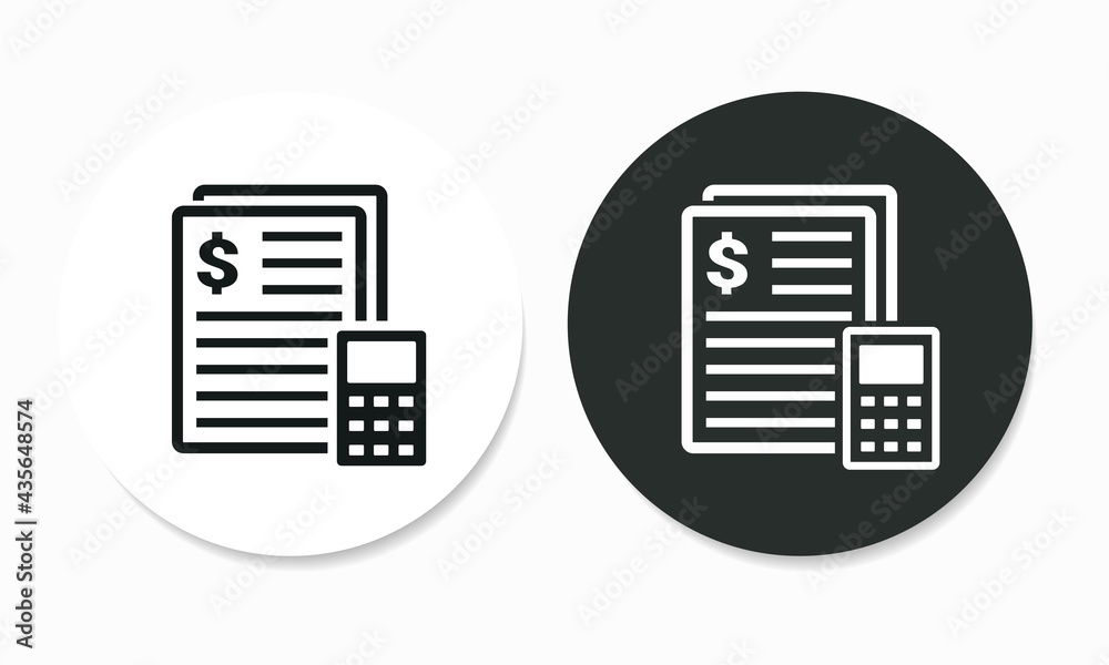Document with calculator icon. Invoice bill icon. Tax payment. Illustration vector Document with calculator icon. Invoice bill icon. Tax payment. Illustration vector