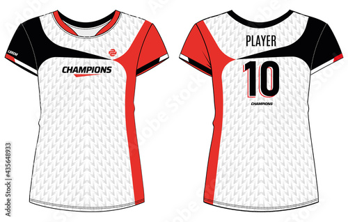 Women Sports Jersey round neck t-shirt design concept Illustration suitable for girls and Ladies for Volleyball jersey, Football, badminton, Soccer, netball and tennis, Sport uniform kit for sports