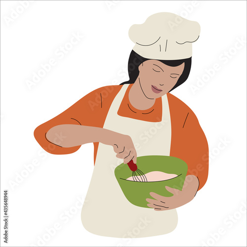 Confectioner. Cooker. Person mixing, kneading dough, making desserts, cakes. Hobby and occupation. Cooking process.