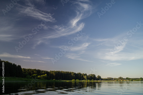 Panoramic view of Nabes lake in sunny summer day, Latvia.