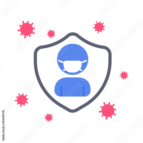 People icon. Social spacing by being at home and wearing a mask to protect against viruses.