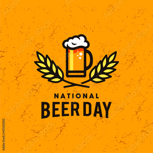 national beer day with Craft Beer glass and malt Brewery label logo design vector in trendy modern cartoon line style illustration. Liquor logo for pub and bar club
