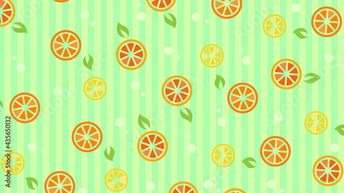 Fresh slice lemon pattern on green background cartoon vector illustration