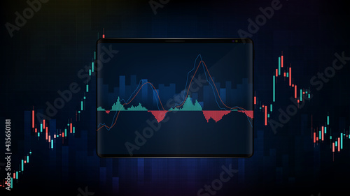 abstract background of blue futuristic technology trading stock market on smart tablet