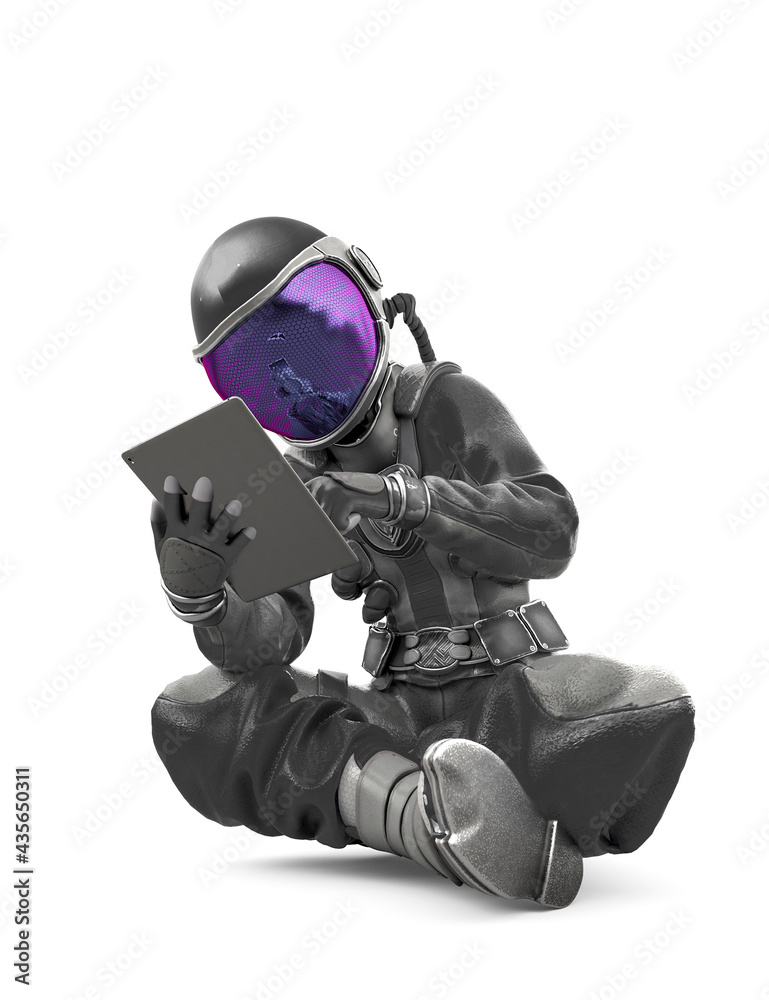 astronaut girl using the tablet astronaut girl using the tablet