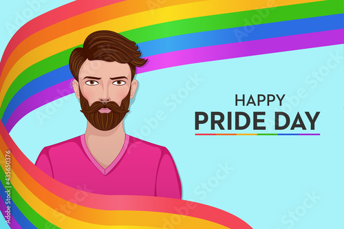 Happy Pride Day Flag with Non binary people 