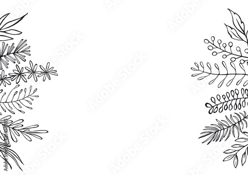 floral hand drawn outlined twigs branches sides frame background