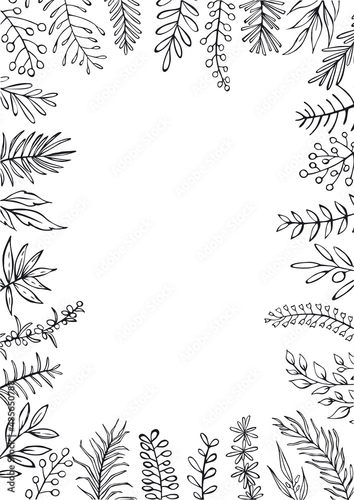 floral hand drawn outlined twigs branches sides frame border floral hand drawn outlined twigs branches sides frame border