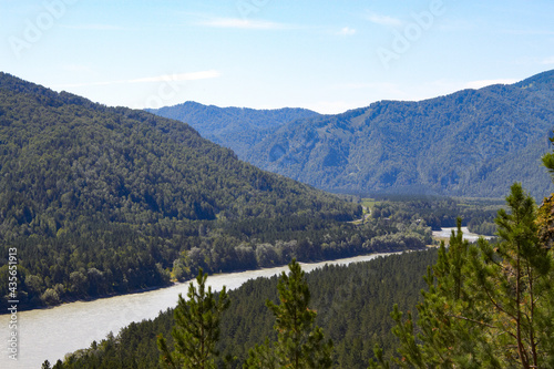  Beautiful views from the mountain to the Katun River in the Altai Mountains Russia