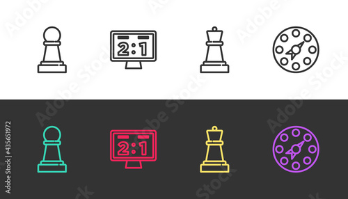 Set line Chess, Sport mechanical scoreboard, and Twister game on black and white. Vector