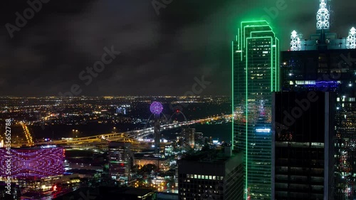 Timelapse of downtown Dallas traffic at night photo