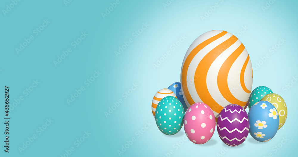 3d illustration of easter egg collection isolated on pastel color background