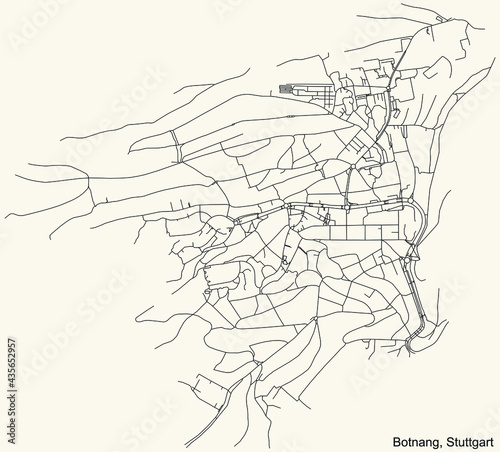 Black simple detailed street roads map on vintage beige background of the quarter Stadtbezirk Botnang district of Stuttgart, Germany photo