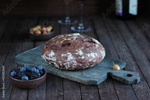 Food isometric.  Сraft bread. Freshly baked homemade bread on wine sourdough