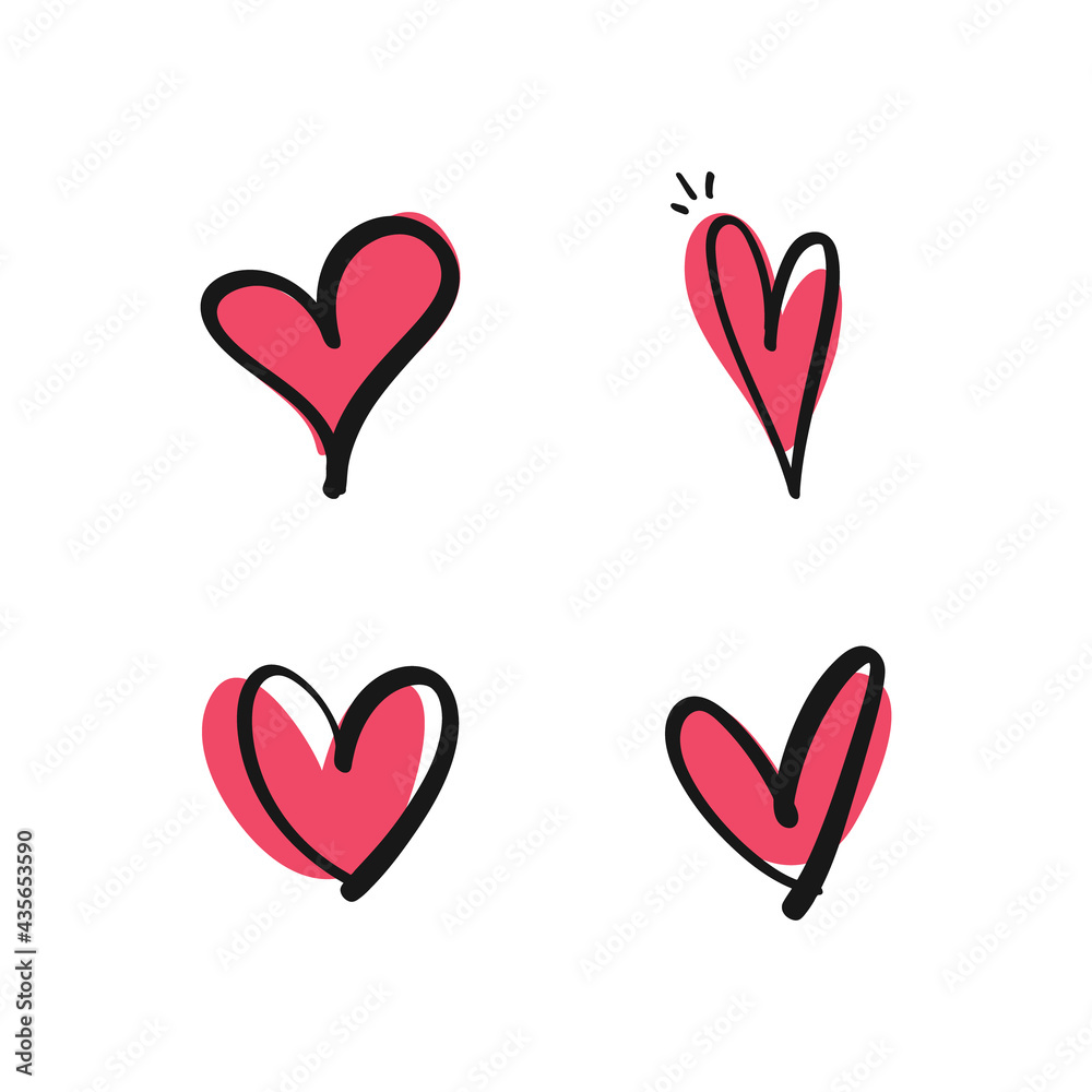 Heart doodles. Hand drawn hearts collection. Love illustration designs.