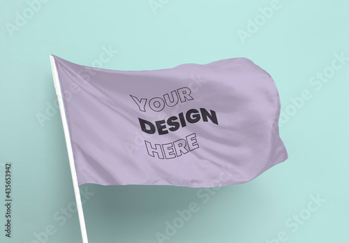 Waving Flag on a Light Blue Background Mockup