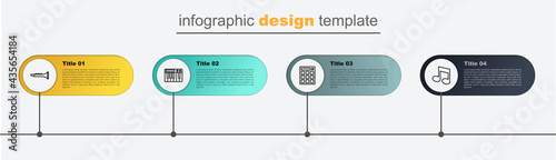 Set line Music note, tone, Drum machine, synthesizer and Clarinet. Business infographic template. Vector