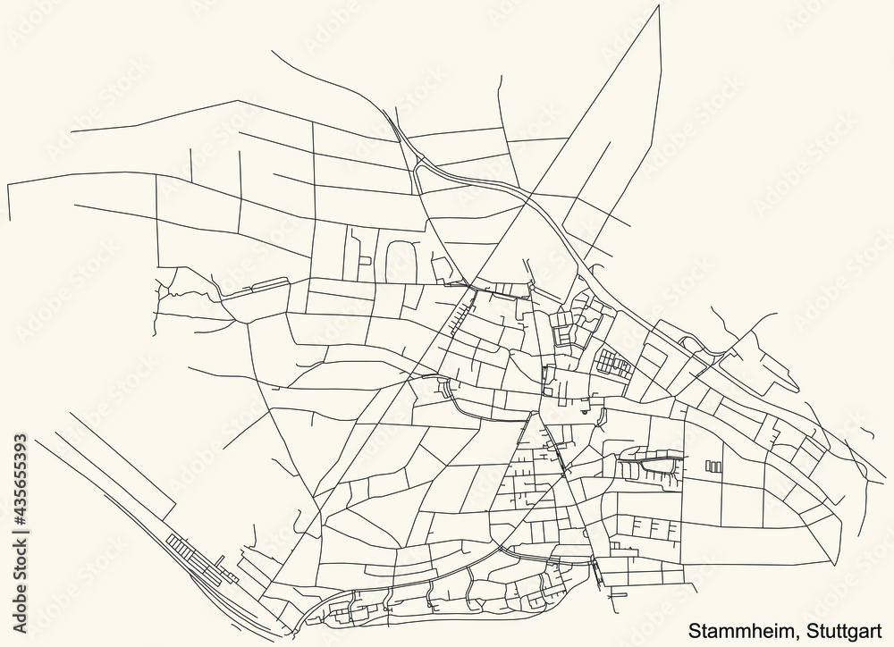 Black simple detailed street roads map on vintage beige background of the quarter Stadtbezirk Stammheim district of Stuttgart, Germany