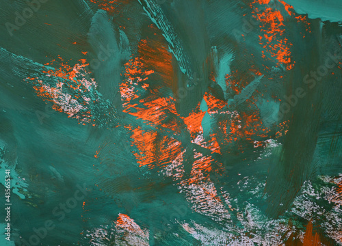 Abstract background of green over orange paint