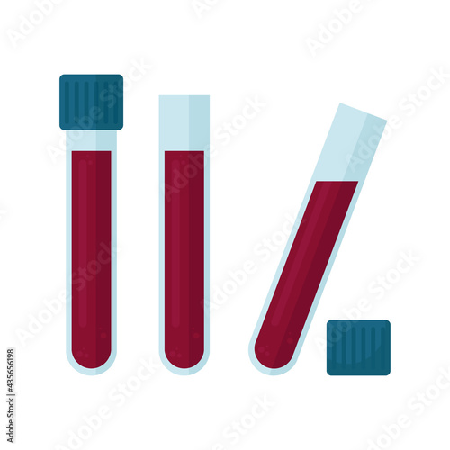 Donate blood. Take the test for HIV and AIDS. Vector illustration of three test tubes of blood on a white background. Laboratory blood test
