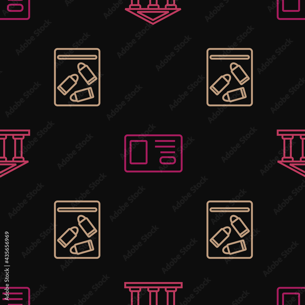 Set line Courthouse building, Evidence bag and bullet and Identification badge on seamless pattern. Vector Set line Courthouse building, Evidence bag and bullet and Identification badge on seamless pattern. Vector