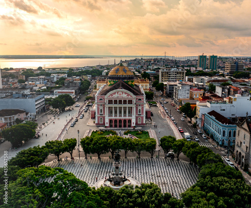 Aerial image of the amazon theater in Manaus, Brazil photo