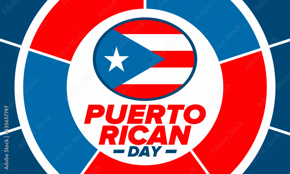 Puerto Rican Day. National happy holiday. Festival and parade in honor of independence and freedom. Puerto Rico flag. Latin american country. Patriotic elements. Vector poster illustration Puerto Rican Day. National happy holiday. Festival and parade in honor of independence and freedom. Puerto Rico flag. Latin american country. Patriotic elements. Vector poster illustration