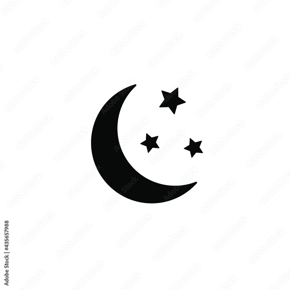 Moon with Stars icon on white background. Bedtime symbol. Night icon. Minimalist style.