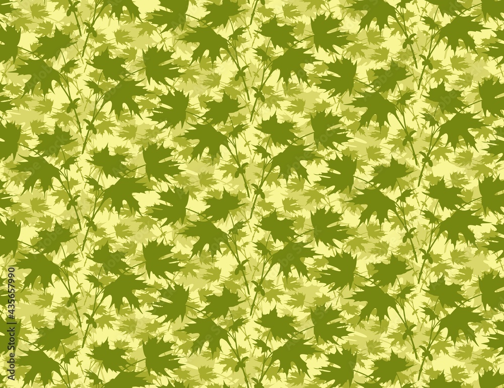 The Seamless green background with maple leaves.